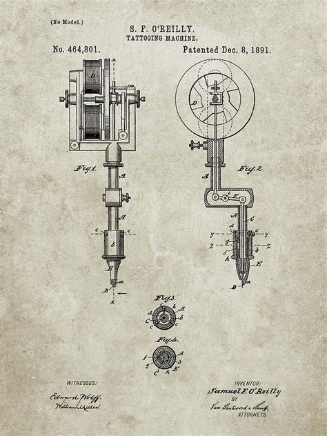 Pp814-sandstone First Tattoo Machine Patent Poster Digital Art by Cole Borders | Fine Art America