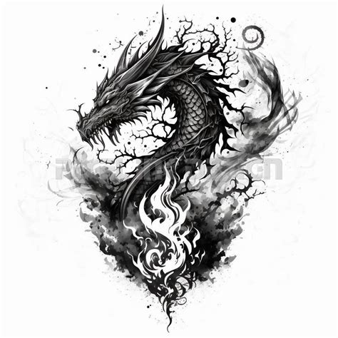 Dragon With Flames Tattoo Design Download High Resolution Digital Art ...