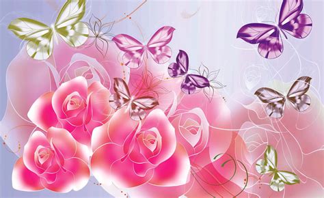 Download Butterfly Pink Flower Artistic Rose HD Wallpaper