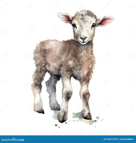 Lamb Of God. Watercolor Painting Of A Little Lamb Standing In Front Of A Church Stock ...