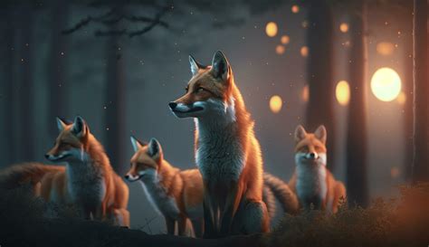 A Pack of Foxes Roaming through the Forest at Night 24061369 Stock Photo at Vecteezy