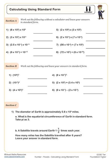 Calculating Using Standard Form Worksheet | Cazoom Maths Worksheets