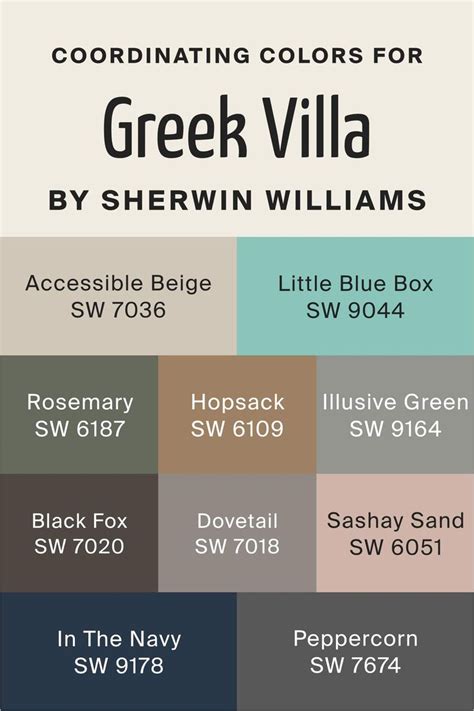 Coordinating Colors for Greek Villа by Sherwin Williams | Greek villas, Greek villa sherwin ...