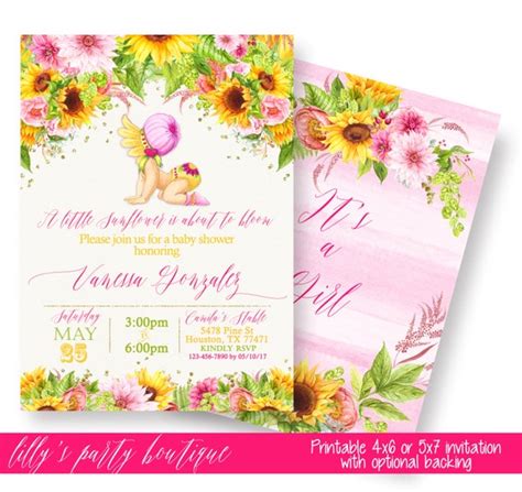 Sunflower Baby Shower Invitation, Sunflower Baby shower, Yello and Pink Sunflower Baby Shower ...