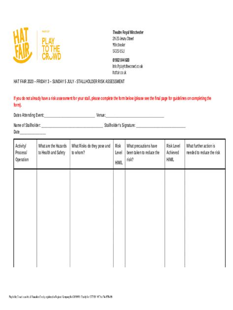 Risk assessment template for craft stall: Fill out & sign online Doc ...