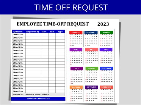 Time-off Request Calendar 2023 HR Employee Template Leave - Etsy