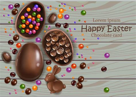 Tarjeta Feliz De Los Huevos De Chocolate De Pascua Ejemplos Realistas ...