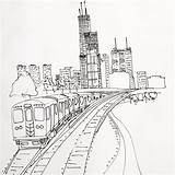 Chicago Skyline Simple Drawing Sketch Coloring Page sketch template