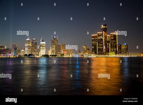 Detroit Skyline at Night Stock Photo - Alamy