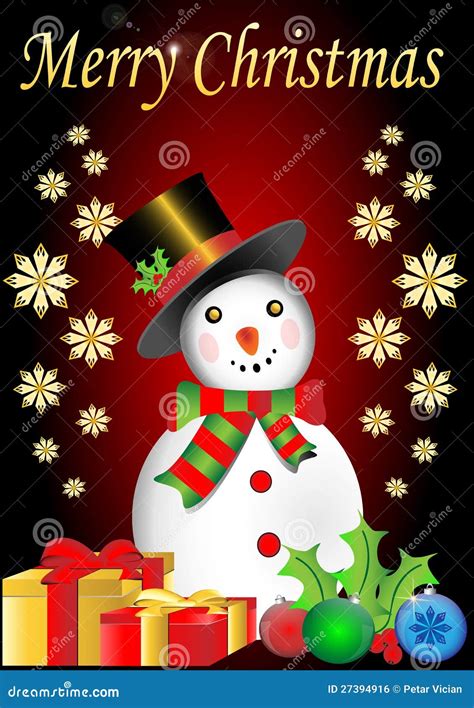 Merry Christmas Snowman With Snowflakes And Presen Royalty Free Stock Image - Image: 27394916