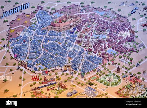 India, Rajasthan, Jodhpur, the blue city, map of the city Stock Photo ...