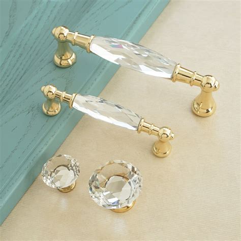 3.78 5 Gold Clear Crystal Kitchen Handles Knob Drawer Pull Knob Glass ...