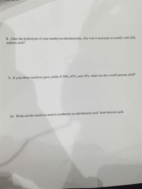 Solved 1/For pe synthesis of methyl benzoate, what was the | Chegg.com