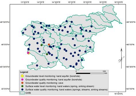 Map showing monitoring points for karst aquifers in Slovenia (ARSO,... | Download Scientific Diagram