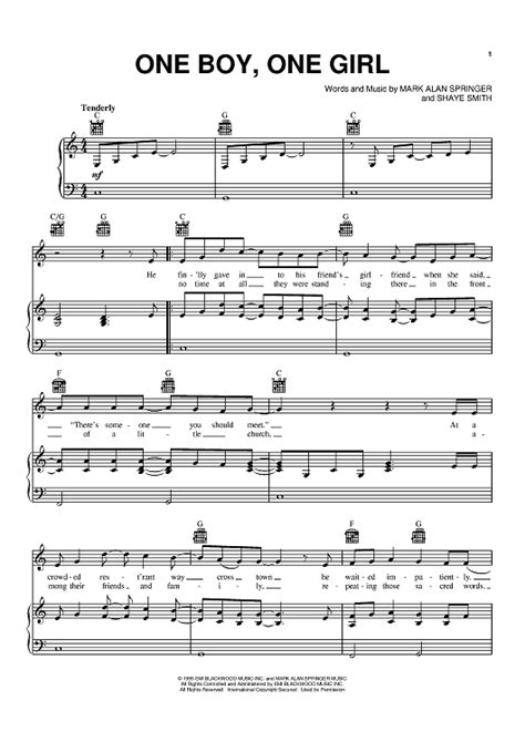 One Boy, One Girl" Sheet Music by Collin Raye for Piano/Vocal/Chords - Sheet Music Now