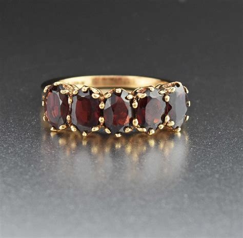 Five Stone Vintage Victorian Style Gold Garnet Ring Boylerpf