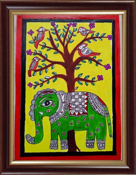 Elephant - Madhubani Painting (30 x 30 cms - including frame) - International Indian Folk Art ...