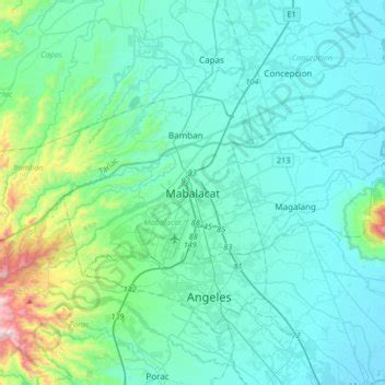 Mabalacat topographic map, elevation, terrain