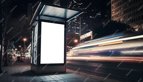 Premium AI Image | Blank white billboard on roadside in night in city ...