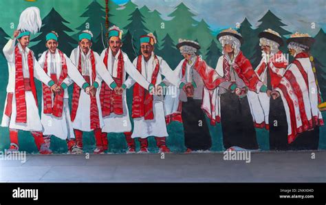 Painting of Traditional Himachali Folk Dance on the Wall of Kalpa ...