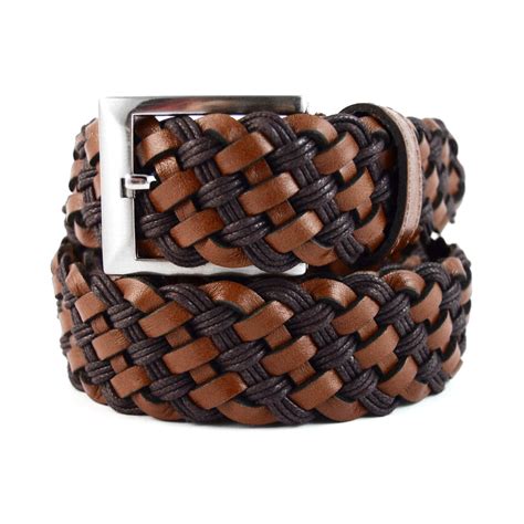 Buy Woven Mens Comfort Belt - Brown Leather - LeatherBeltsOnline