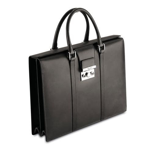 Pineider Power Elegance Women's Briefcase - Black Leather - 2 Handle