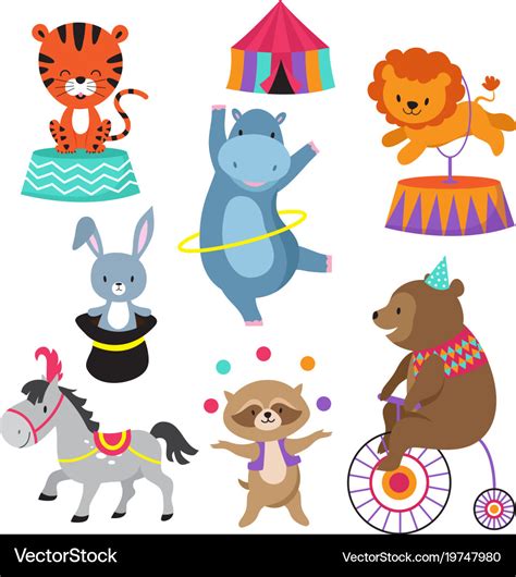 Cartoon circus animals for child birthday card Vector Image