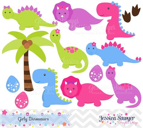 INSTANT DOWNLOAD Girls Dinosaur Clipart by JessicaSawyerDesign | Decoracion de dinosaurios ...