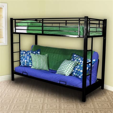 Really like the futon underneath... Green Bedding, Black Bedding, Futon Bunk Bed, Metal Bunk ...