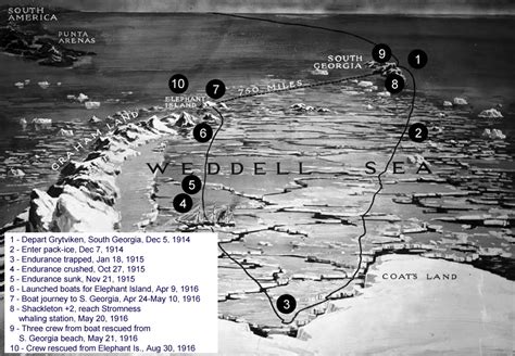 Shackleton, Endurance voyage, timeline and map