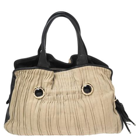 Bvlgari Black/Beige Canvas and Leather Plisse Twist Shoulder Bag ...