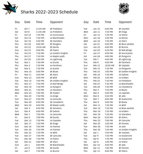 San Jose Sharks 2022-23 Season Schedule