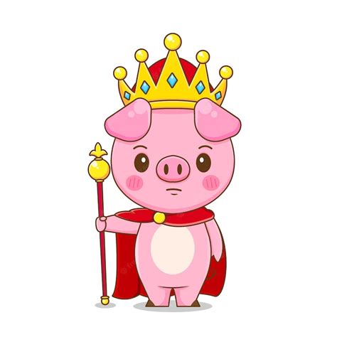 Premium Vector | Cute pig king character isolated