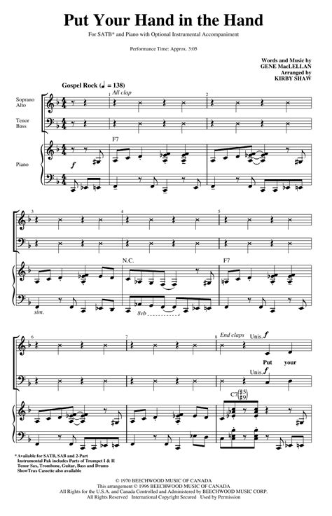 Put Your Hand In The Hand (arr. Kirby Shaw) by Ocean Sheet Music for SATB Choir at Sheet Music ...