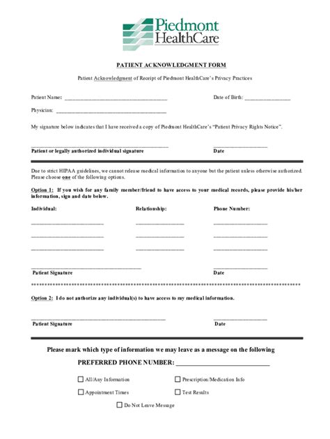 2015-2024 Piedmont HealthCare Patient Acknowledgment Form Fill Online, Printable, Fillable ...