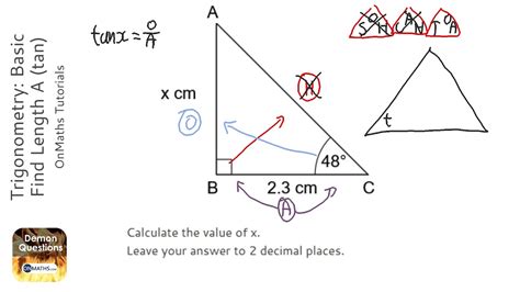 Trigonometry: Basic Find Length A (tan) (Grade 5) - OnMaths GCSE Maths Revision - YouTube