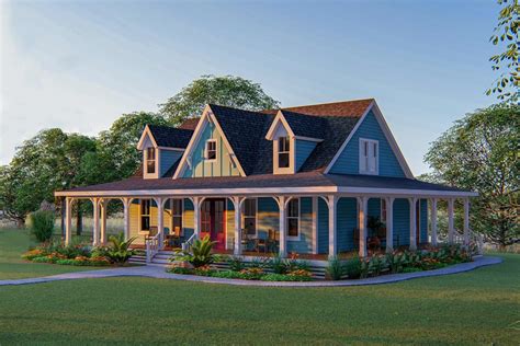 3-Bed Country Home Plan with 3-Sided Wraparound Porch - 500051VV ...