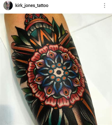 American traditional mandala tattoo by Kirk Jones | Traditional mandala tattoo, Leg tattoos, Tattoos