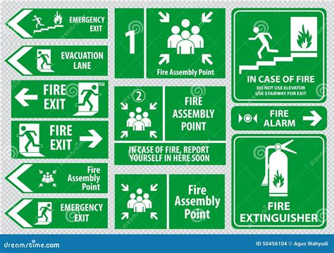 Set of Emergency Exit Sign (fire Exit, Emergency Exit, Fire Assembly ...