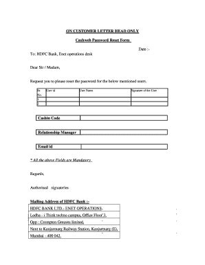 Hdfc Netbanking Password Reset Form Pdf - Fill Online, Printable ...