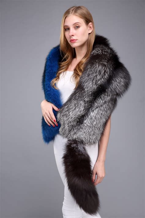 Silver fox fur scarf blue color 1706040 – Lvcomeff