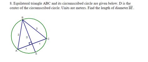 Solved 8. Equilateral triangle ABC and its circumscribed | Chegg.com