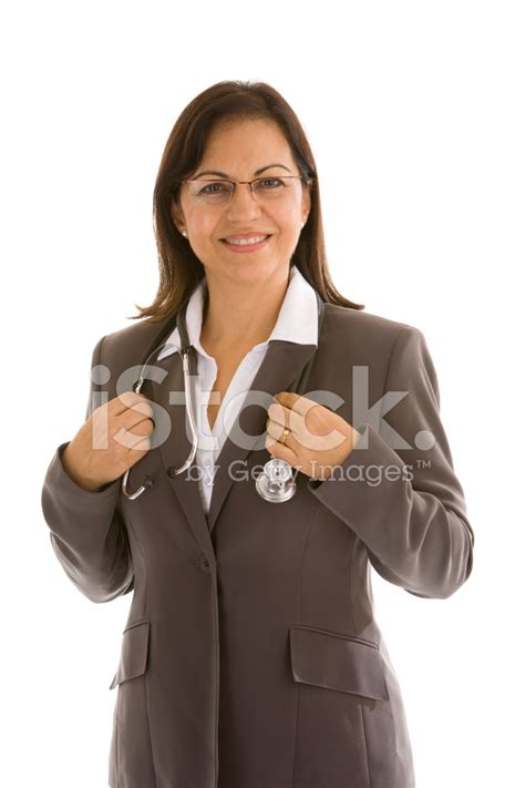 Hispanic Female Doctor Wearing Suit And Stethoscope Stock Photo ...