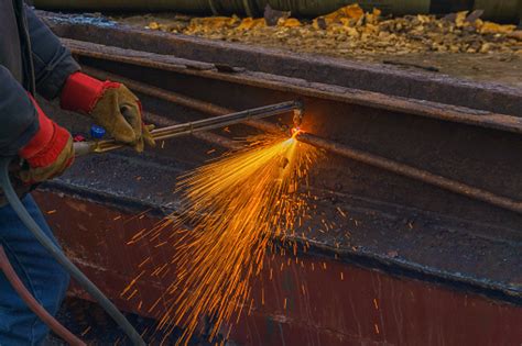 Cutting Scrap Metal By Thermal Lance Closeup Stock Photo - Download ...