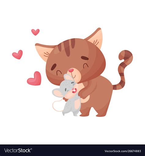 Cartoon cat and mouse hugging Royalty Free Vector Image