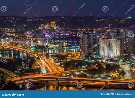 Skyline of Pittsburgh, Pennsylvania from Mount Washington at Night ...