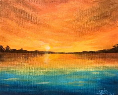 Sunset orange original oil painting 8 x 10 stretched canvas | Etsy