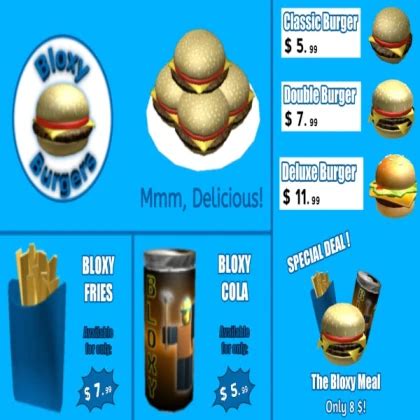 Bloxy Burgers Menu