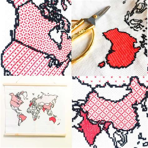 World Map Cross Stitch Kit | Studio Koekoek Modern cross stitch