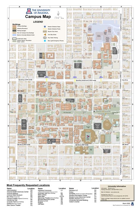 Visitor Map - map or campus - Main Gate Garage Tyndall Ave. Garage Geronimo Visitor Udall Center ...